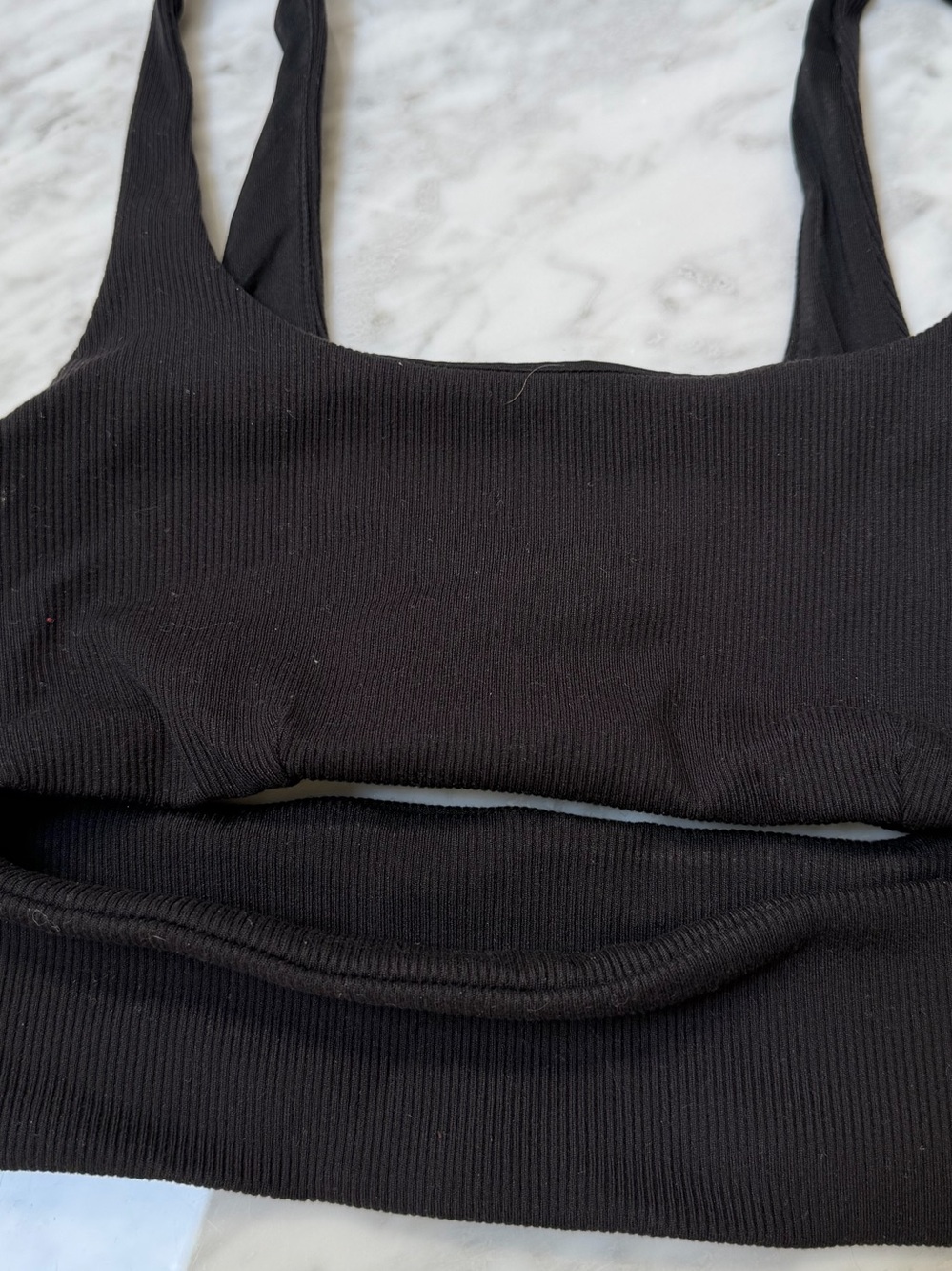 ALO Yoga Black Ribbed Scoop Sports Bra